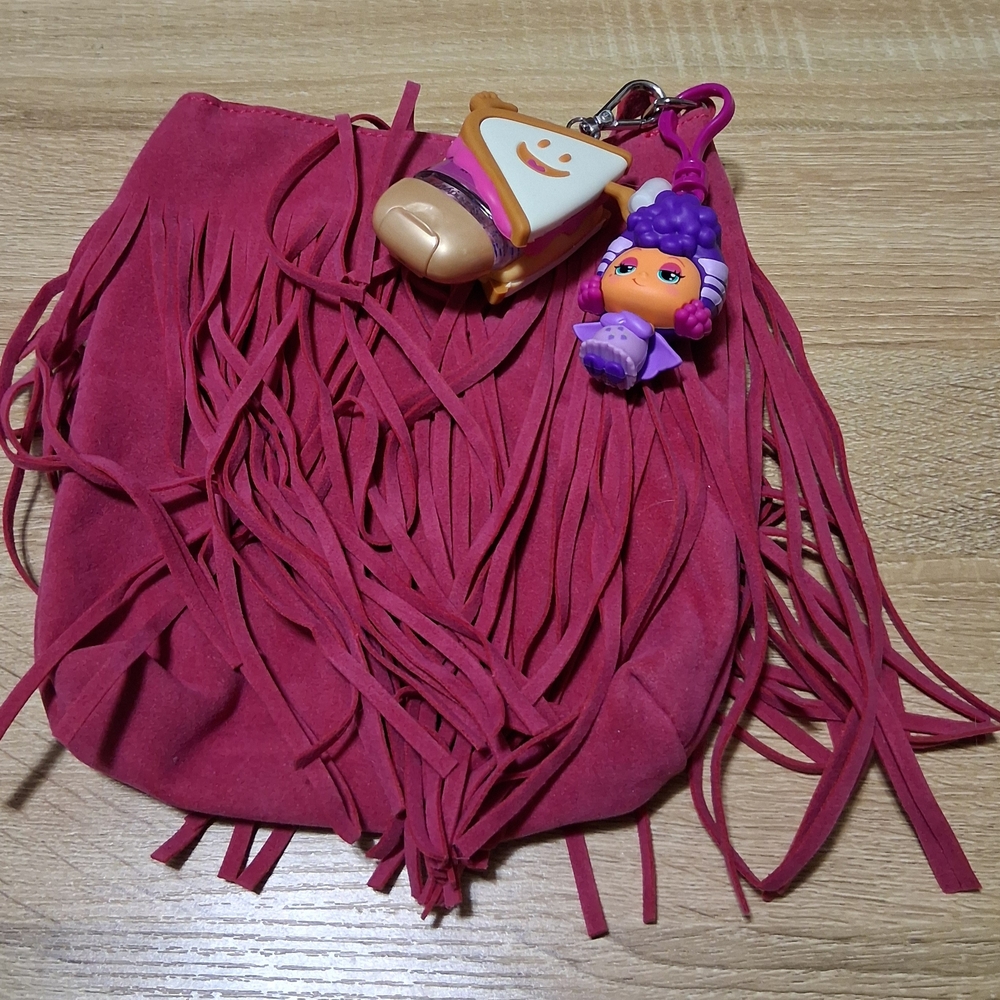 Fringed Pink Suede Pouch with SSC Charm and B&BW Pocketbac Keychains